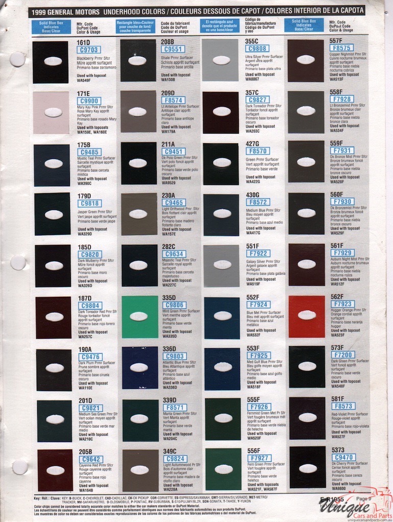 1999 General Motors Paint Charts DuPont 9